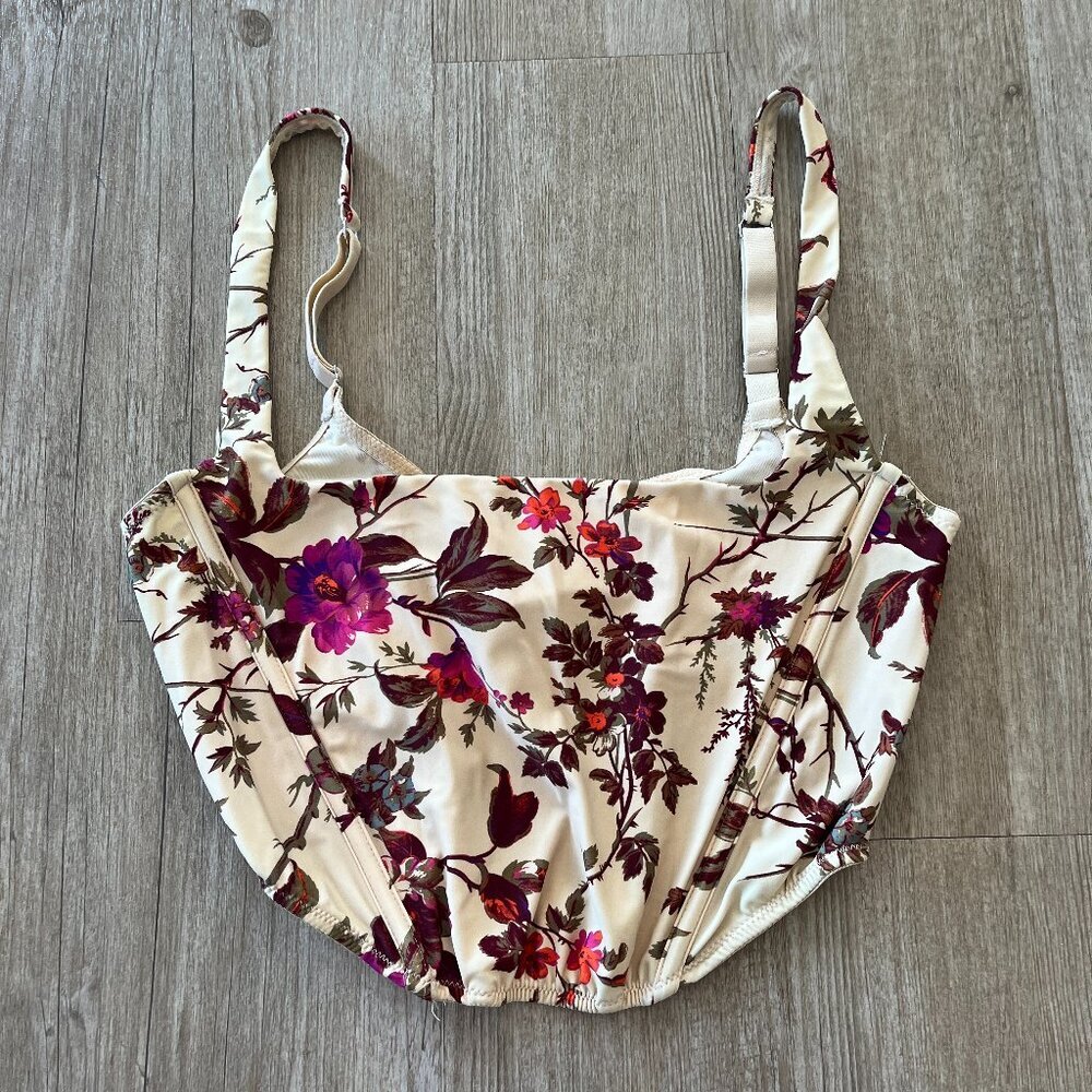 Urban Outfitters Floral Corset Crop Top - Cream and Purple